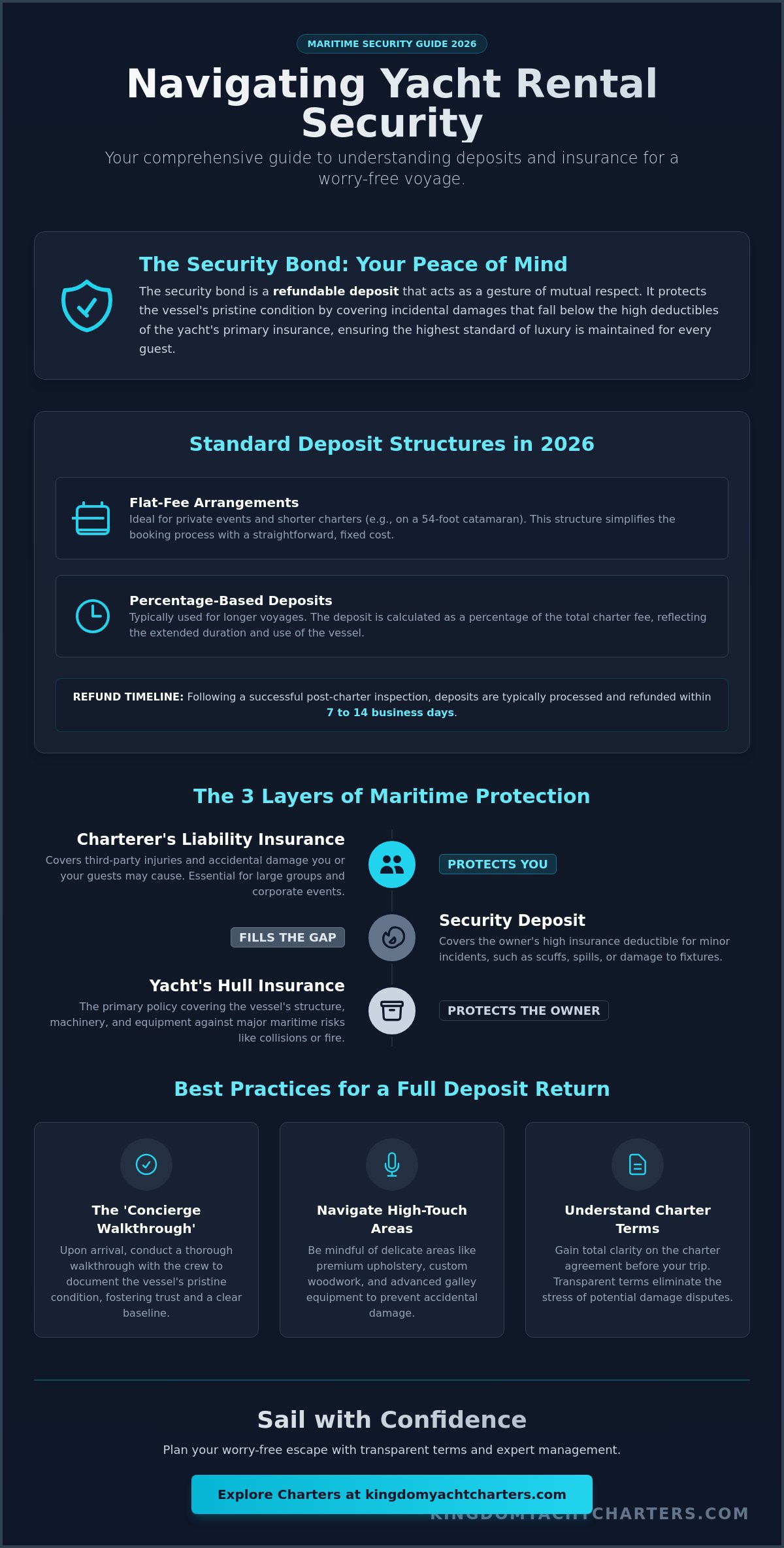 Yacht Rental Deposit and Insurance: A Guide to Effortless Maritime Security in 2026 - Infographic